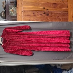 VTG Kingly Womens Robe Red Velvety Zips 1 Pocket Ties Ruffly Sz M 12-14 EUC